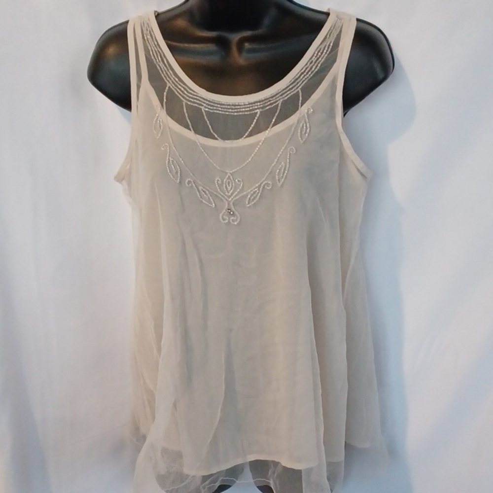 american rag chiffon two layer cami, beaded, semi-sheer